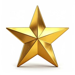 A realistic, shiny, gold five-pointed star, centered on a white background