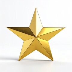 Shiny five-pointed golden star with shadow against a plain white background