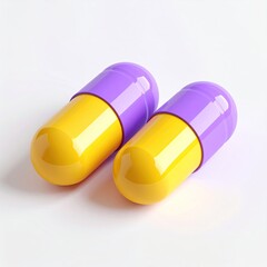 Two colorful pharmaceutical capsules, close-up on white background