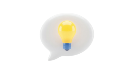 Bright Idea Illuminated in a 3D Speech Bubble, Representing Thought and Innovation