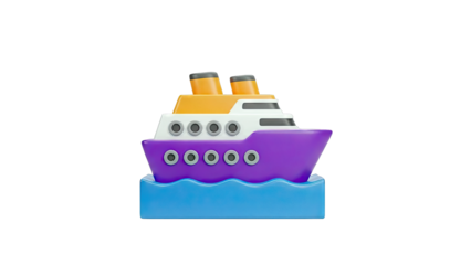 Cartoon Cruise Ship on Water