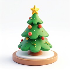 Cartoonish, stylized Christmas tree on a simple pedestal