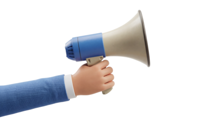 3D Rendered Hand Holding Megaphone for Public Announcement and Communication