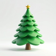 Cartoonish green Christmas tree with ornaments and a golden star