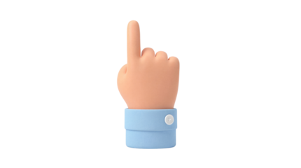 3D rendered human hand indicating upwards with index finger, a universal gesture of direction