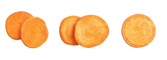Sliced sweet potatoes on a transparent background food photography culinary art