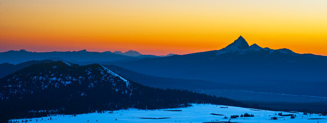 Sunrise Reflection at Crater Lake with Snow Covered Wizard Island, Oregon