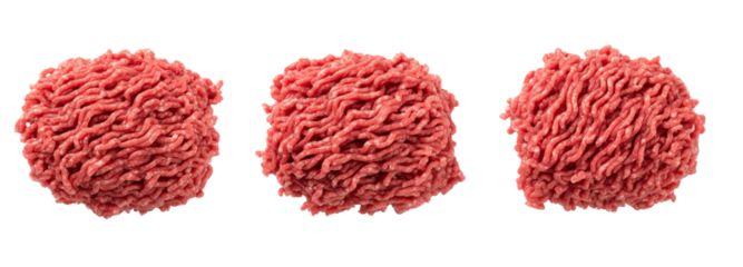Raw ground beef in various textures a transparent background culinary focus
