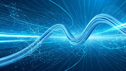 abstract blue background with lines, 3D High Speed Light Trails. Digital Flow Vector Background. Big Data Technology Lines Fast Wireless Data Transmission. Information in Virtual Reality. 6g Vector Il