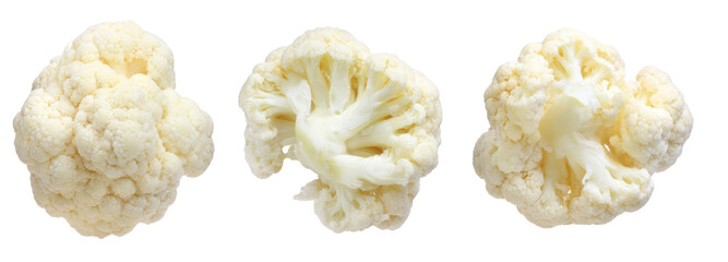 Fresh cauliflower bunches on transparent background food photography studio environment