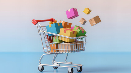 Shopping cart with packages in a store setting during daytime Generative AI
