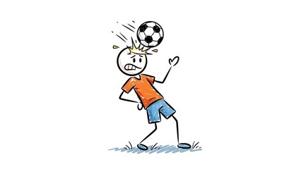 Obraz premium Stick figure playing soccer and getting hit in the head by a ball.
