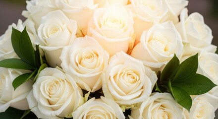 Obraz premium White Rose Bouquet Gentle Sunlight Droplets