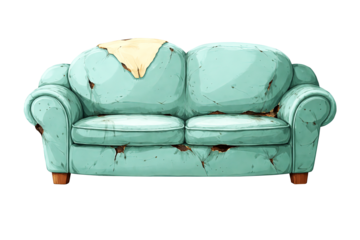Worn Mint Sofa Front View Cutout Illustration
