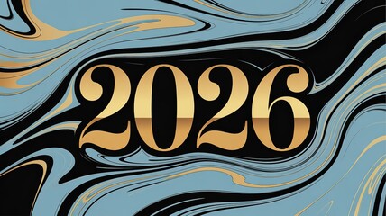 Elegant 2026 New Year Countdown Artwork with Luxurious Gold and Blue Abstract Design Elements Perfect for Celebrations and Future Planning