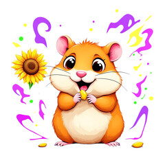 A cartoon hamster holding a yellow object on a transparent background