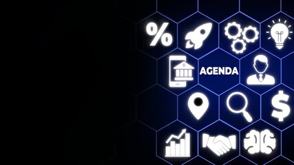 Agenda meeting appointment activity information concept. List of meeting activities in the order to be taken up, beginning with the call to order, ending with adjournment.