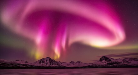 Vibrant Aurora Borealis over snow capped mountains