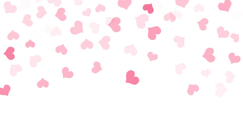 Obraz premium Corazones rosas de papel cayendo como confeti sobre un fondo transparente