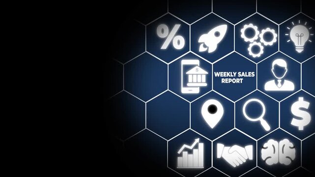 Weekly sales report concept. Data analytics for driving agile decision making, improving process, adjusting the sales strategy. Sales volume, leads, new accounts, revenue. Sales performance indicator.