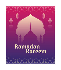 Ramadan Kareem poster with mosque and lanterns for islamic celebration