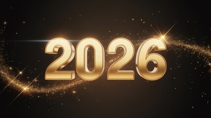 Glittering Gold 2026 New Year Countdown Sparkle on Black Background Festive Celebration Design Element
