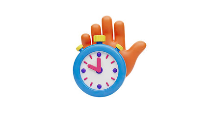 3D Stop Watch Held by an Orange Hand