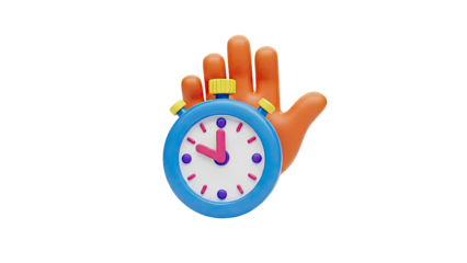 3D Stop Watch Held by an Orange Hand