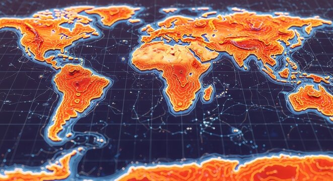 3D World Map Topography Data Visualization - Powered by Adobe