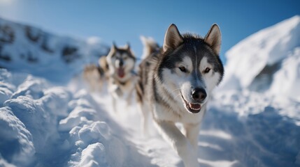A dog-sled team racing across untouched snow, sled runners whispering over the surface while the musher navigates whiteout terrain — traditional Arctic travel, winter endurance journeys, and