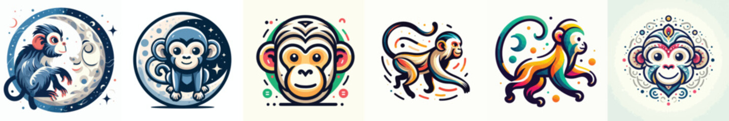shio monkey vector. Vector, minimalist, illustration, icon set. © Dan