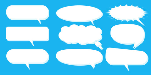 A set of chat box designs for comments on social media or comics. Vector designs of speech bubbles, text boxes, and conversation chat columns in comics.	