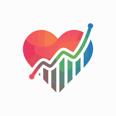 Colorful abstract heart with upward trending lines and blocks love