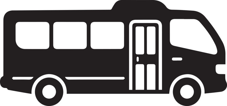 Minibus small passenger transport vector silhouette black white icon