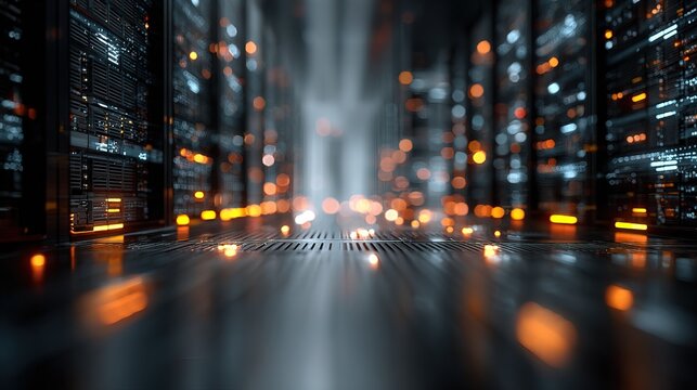 Abstract Data Center Blurred Perspective Futuristic Server Room Background