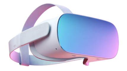 Modern virtual reality headset with gradient visor immersive gaming technology wearable device isolated on white background