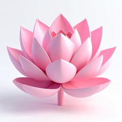 Pink, stylized lotus flower with layered petals on a plain white backdrop