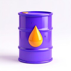 3D rendering of a purple oil drum with a large orange teardrop