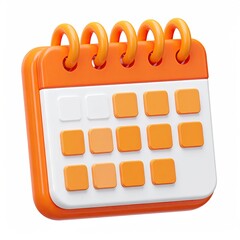 A vibrant, 3D-rendered calendar icon, orange and white, isolated on white
