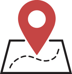 Map location and navigation icon, GPS pin pointer symbol on globe and paper map, Route destination tracking graphics, Red waypoint marker for travel ui ux web design vector illustration.