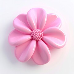 A glossy, stylized pink flower with a textured center on white