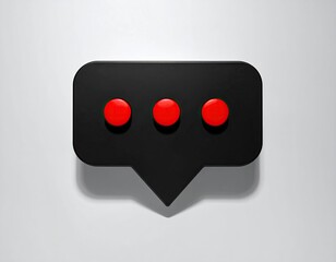 Black speech bubble with three red dots floating above a white surface