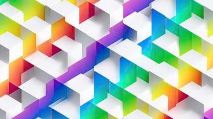 White 3D geometric cube pattern with colorful gradient layers modern abstract architectural background
