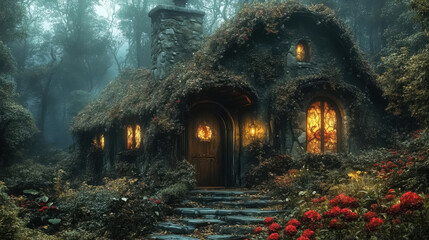 Surreal mystical cottage. fantasy artwork