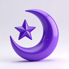 3D render of purple crescent moon with star and stars
