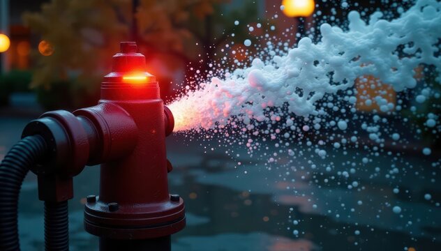 Water sprays from activated fire sprinkler head , fire alarm, fire