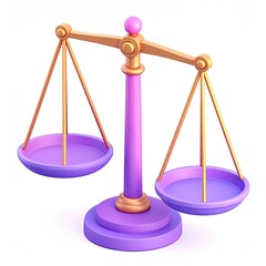 Rendered scales of justice, with purple and gold accents