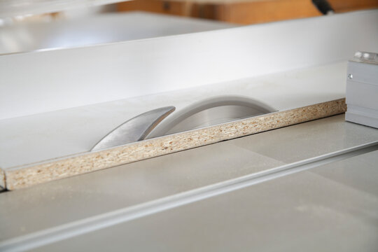 Buzz saw cutting wood in carpentry workshop in Schaeftlarn Upper Bavaria