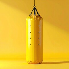 A vibrant yellow punching bag hangs suspended, casting shadows