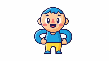 Cute cartoon boy with blue hair and smiling face.